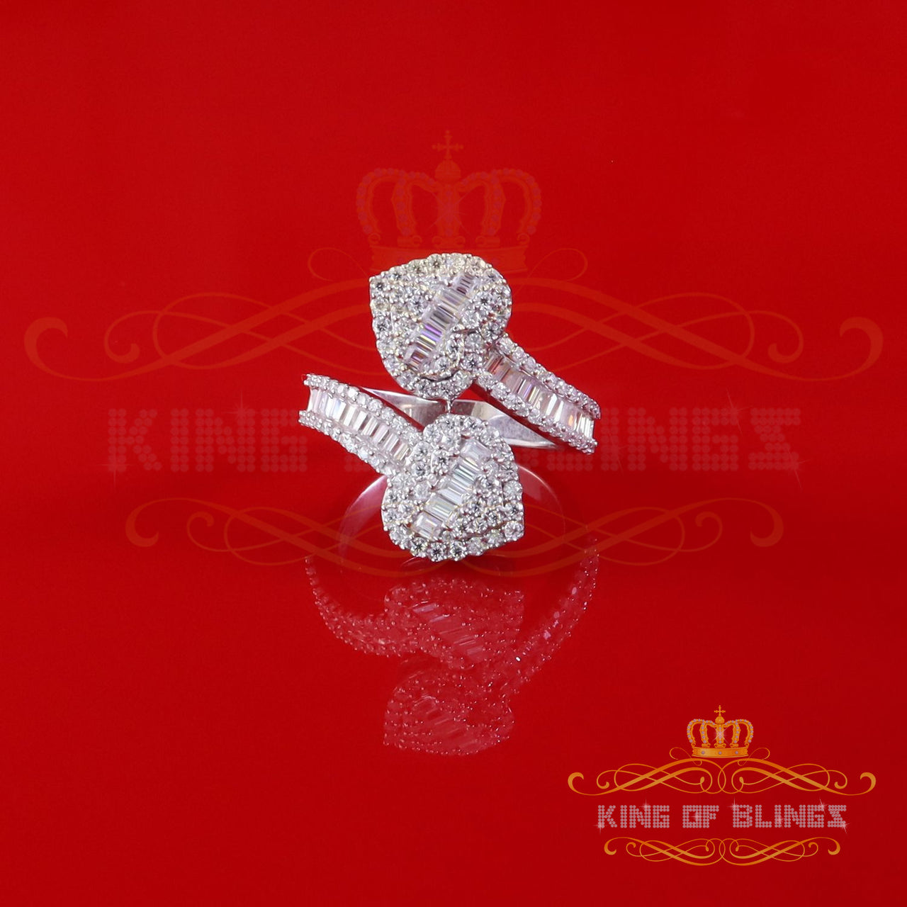 King of Bling's Womens 925 Silver White 2.00ct VVS 'D' Moissanite Tinny Heart Rings Size 8