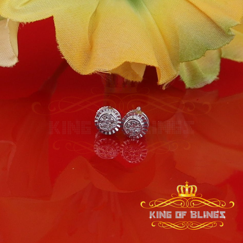 King Of Bling's 925 Sterling Silver 0.05ct Diamond White Stud For Women's Style Round Earrings KING OF BLINGS
