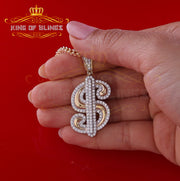 Yellow 925 Sterling Silver Dollar Sign Pendant with 3.05ct Cubic Zirconia Stone KING OF BLINGS