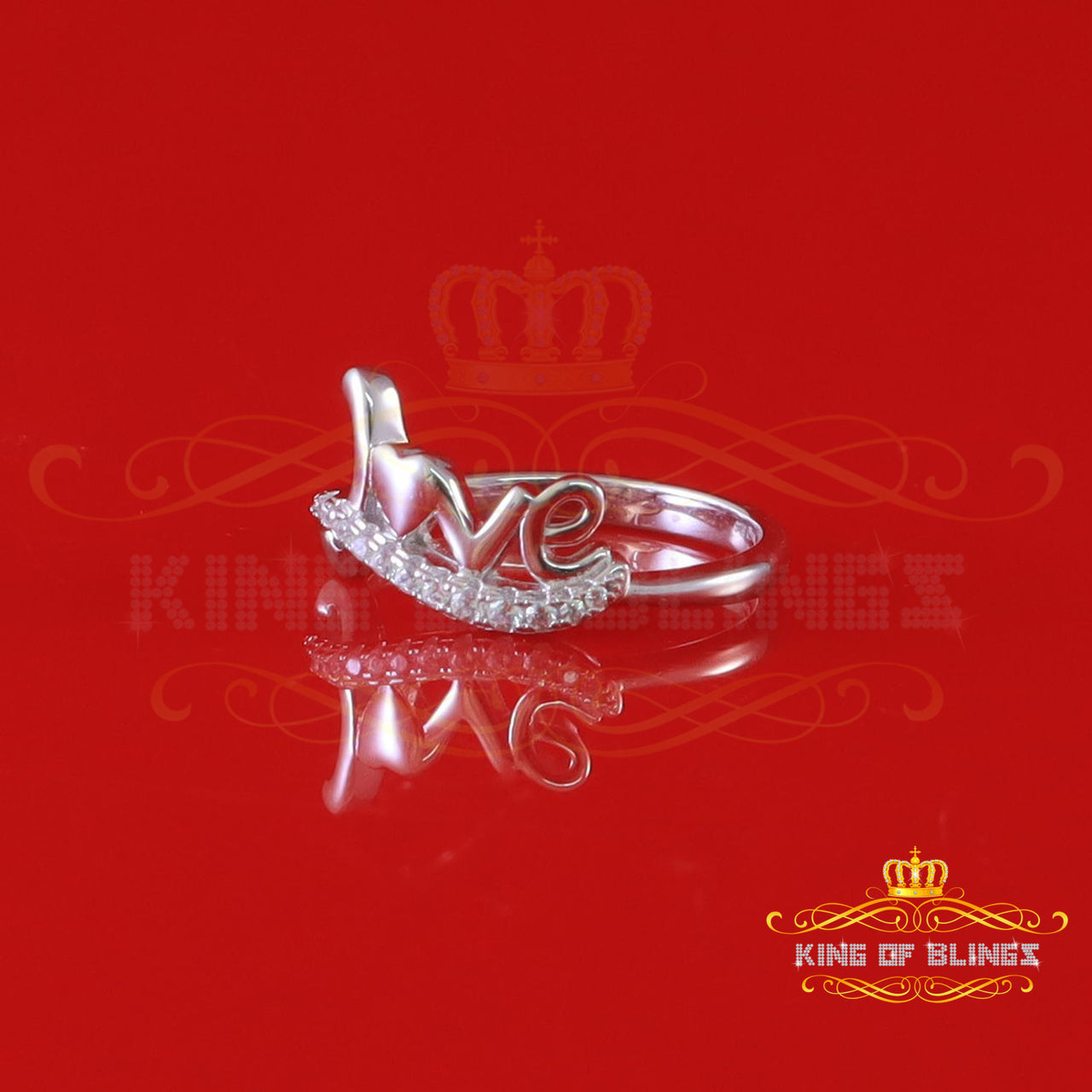 King Of Bling'sWhite Silver 925 Women's Silver0.25ct Cubic Zirconia Initial Love Ring Size 6