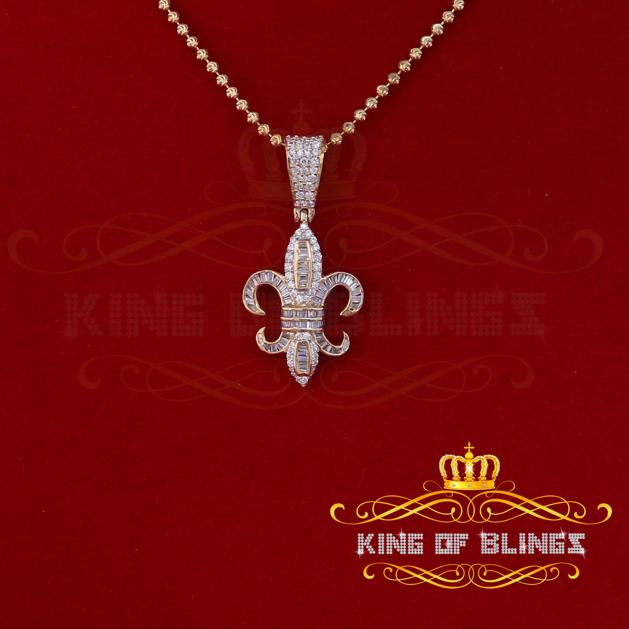King Of Bling's Charm Yellow Sterling Silver Fleur de Lis Pendant 2.09ct Cubic Zirconia Stone