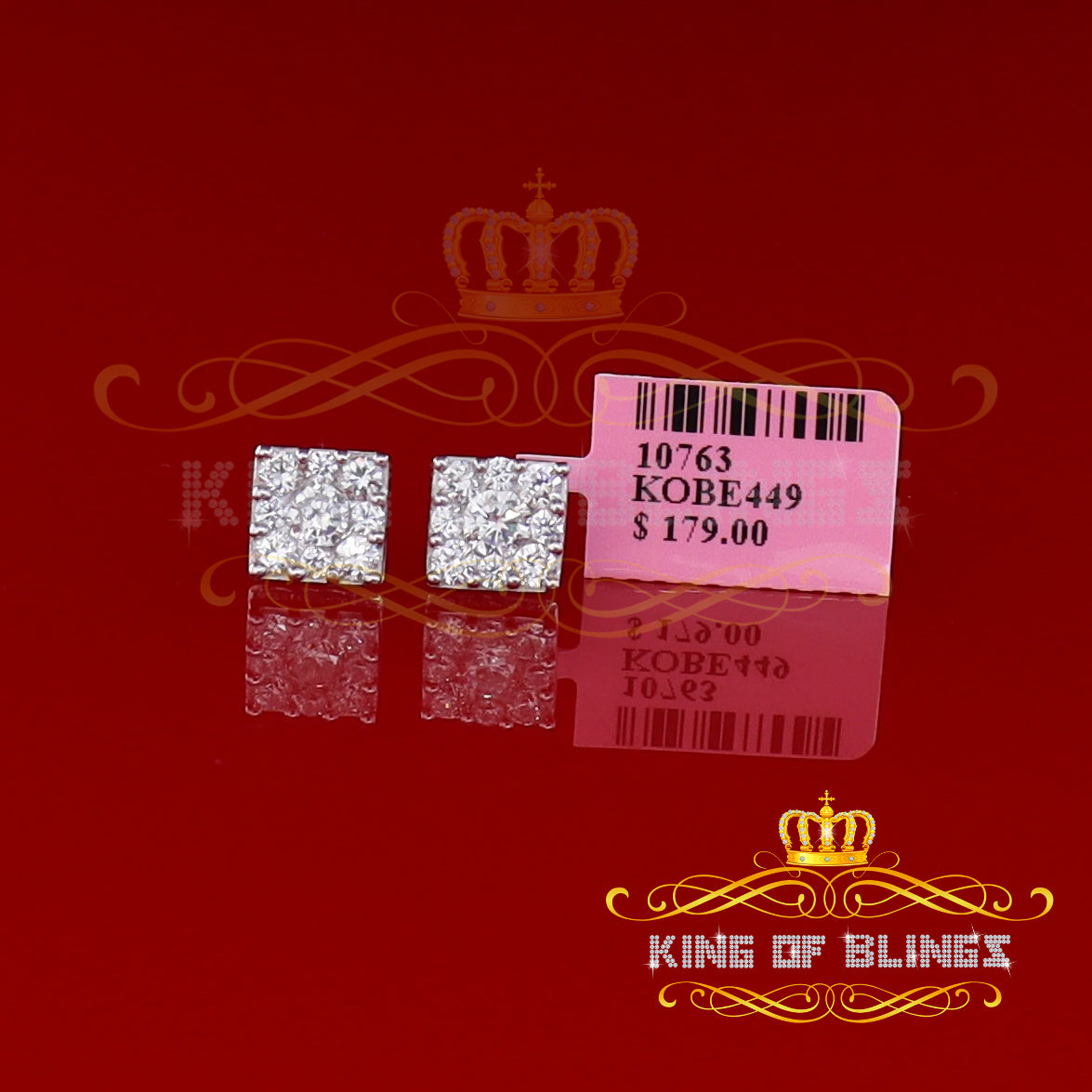 King of Blings- 925 White 1.46ct Sterling Silver Cubic Zirconia Women's & Men's Square Earrings KING OF BLINGS