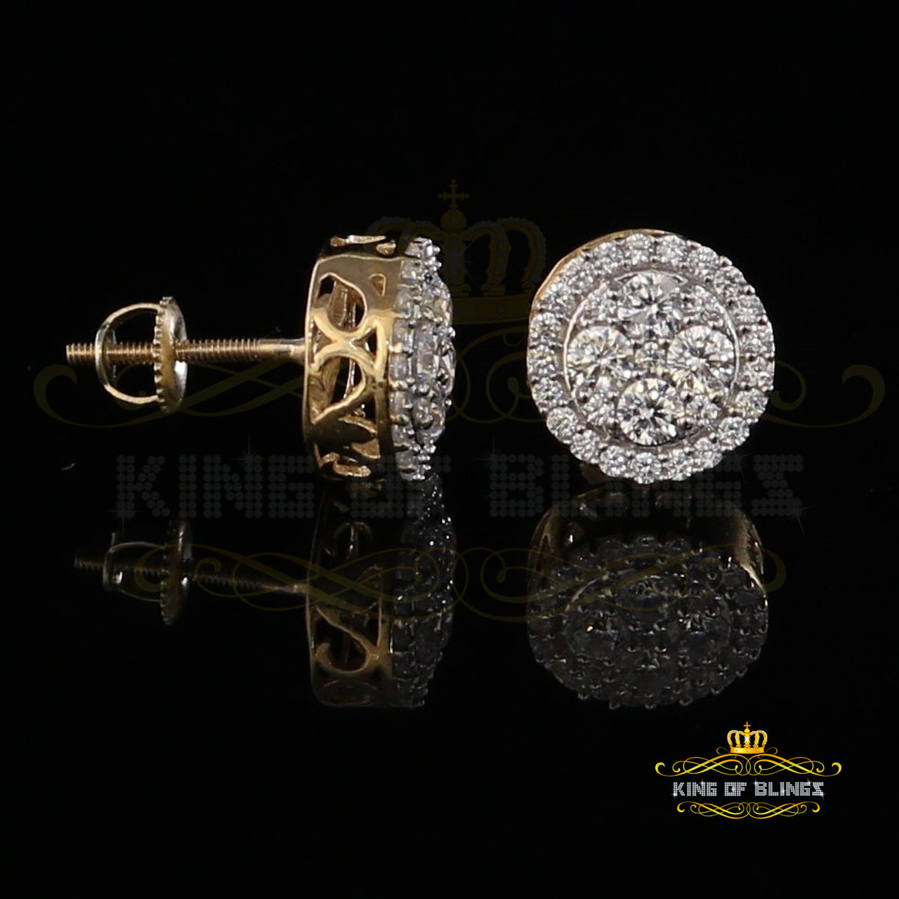 King of Bling's 925 Yellow Silver 1.77ct Cubic Zirconia Women's & Men's Hip Hop Round Earrings KING OF BLINGS