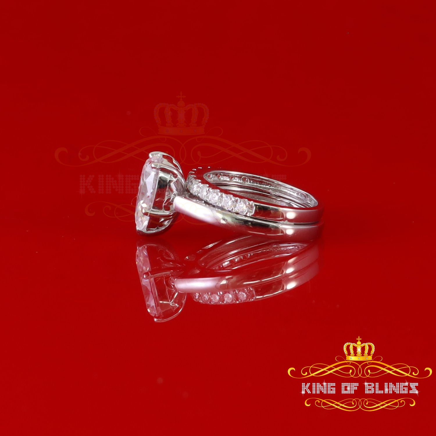 King of Bling's 5.00ct Moissanite White Sterling Silver Men/ Women Bridal Ring Pear Shape Size 8 KING OF BLINGS