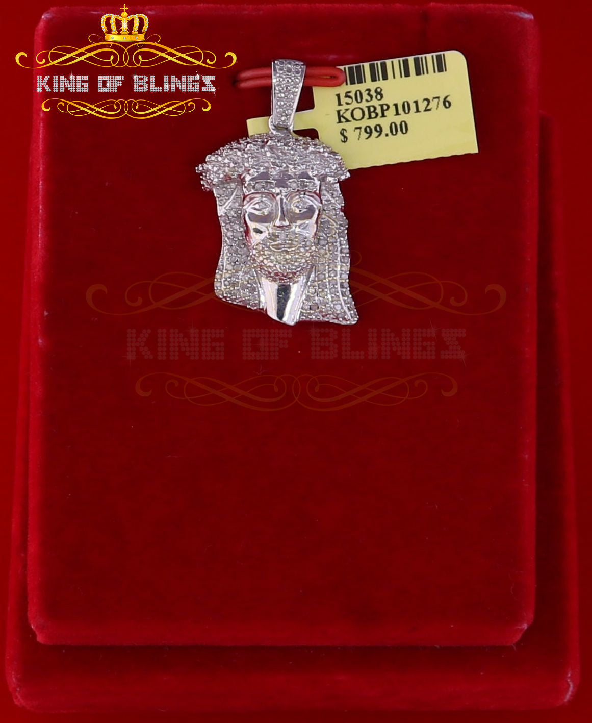 King Of Bling's Real 0.33ct Diamond Sterling Silver 'JESUS FACE' White Charm Necklace Pendant KING OF BLINGS