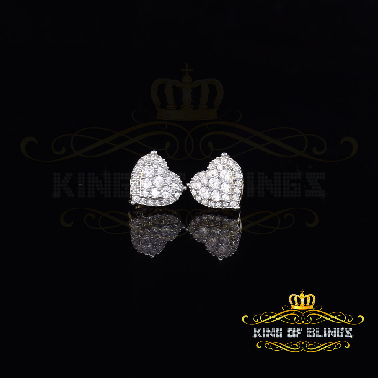King of Bling's Aretes Para Hombre 925 Yellow Silver 1.64ct Cubic Zirconia Heart Women's Earring