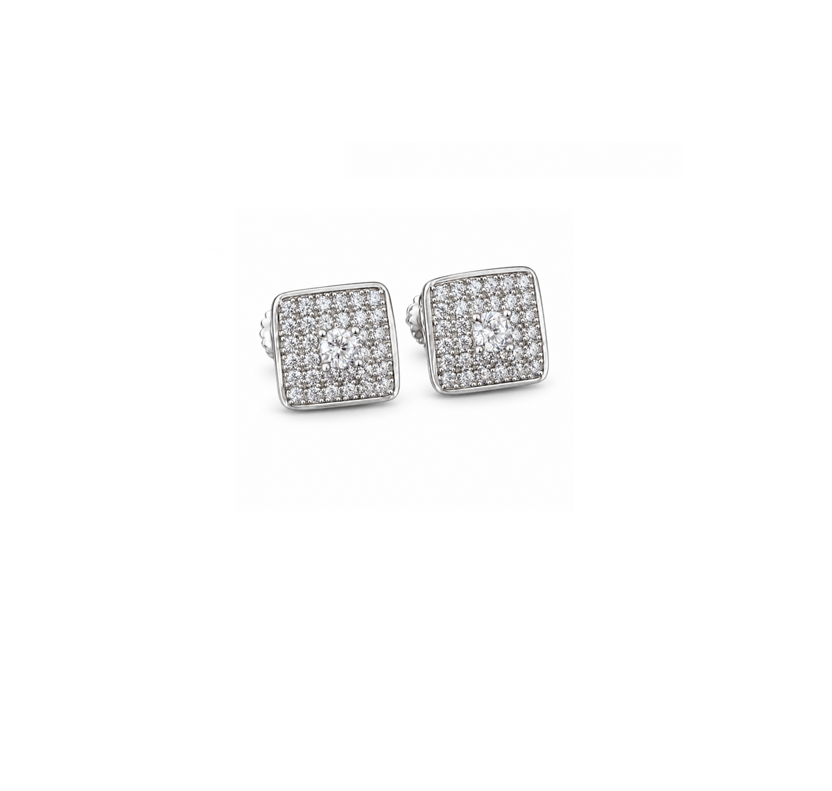 King of Bling's White 925 Silver 0.81ct Cubic Zirconia Women's & Men's Hip Hop Square Earrings KING OF BLINGS