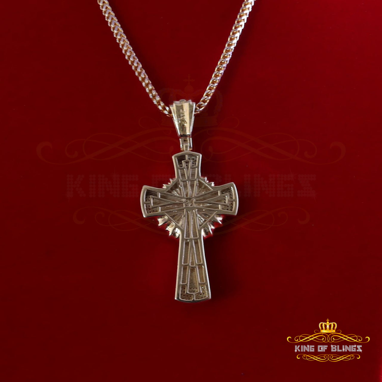 King Of Bling's Real 0.33ct Diamond 925 Sterling Silver Cross Charm Necklace Yellow Pendant