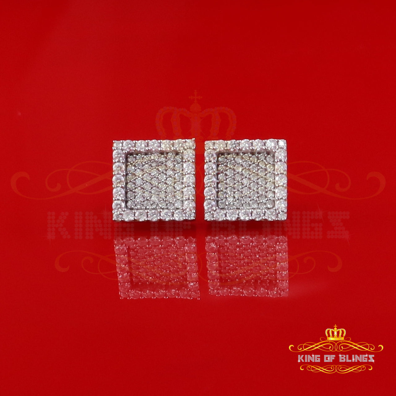 King  of Bling's 925 Yellow Silver 1.00ct VVS 'D' Moissanite Square Stud Earring Men's/Womens King of Blings
