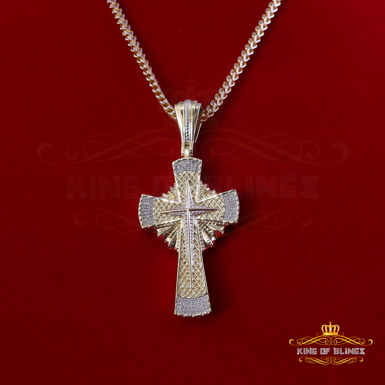 King Of Bling's Real 0.33ct Diamond 925 Sterling Silver Cross Charm Necklace Yellow Pendant