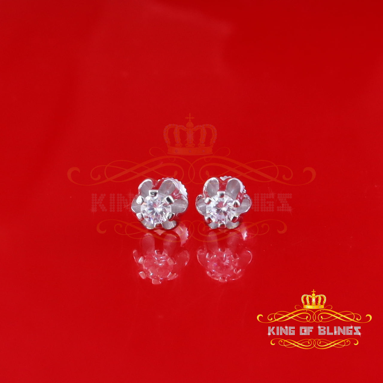 King of Bling's 0.25ct 925 Silver Cubic Zirconia White Round Shape Buttercup Stud Earrings Women