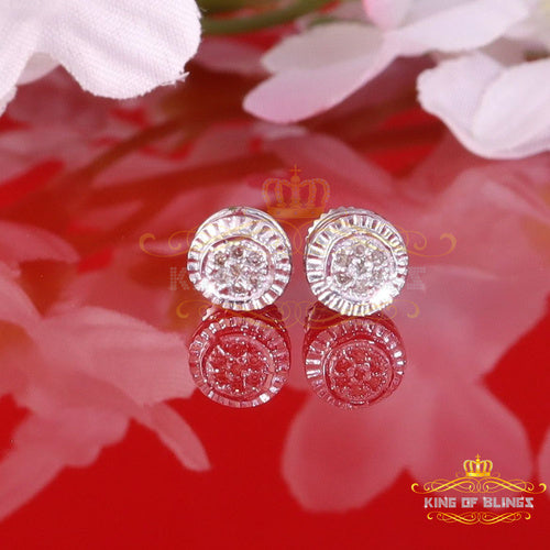 King Of Bling's 925 Sterling Silver 0.05ct Diamond White Stud For Women's Style Round Earrings KING OF BLINGS