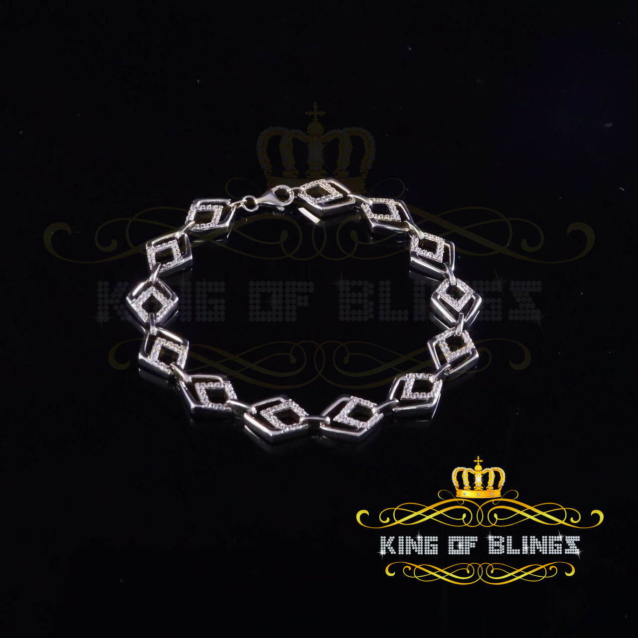 925 Silver Style Link White Men's/Womens Bracelet Cubic Zircon Adjustable SZ 7"