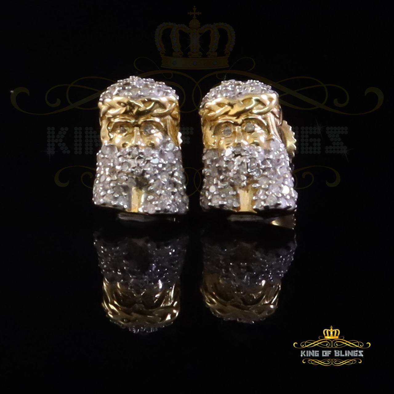 King of Blings-0.25ct Diamond 925 Sterling Silver Yellow for Men's & Women Stud Jesus Earrings King of Blings