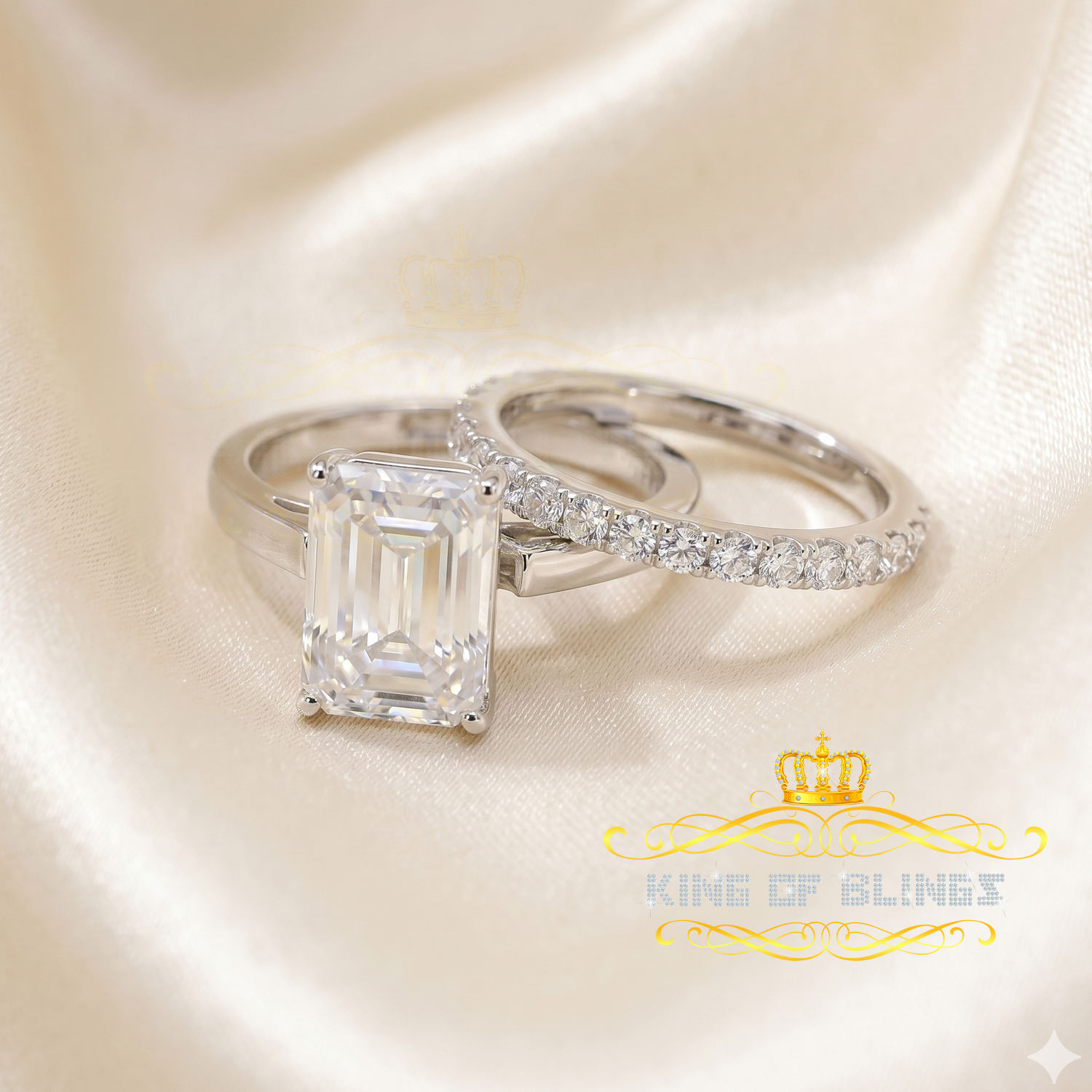 King of Bling's White 5.00ct Moissanite Sterling Silver Mens/Women Bridal Rings Rectangle Size 8 KING OF BLINGS