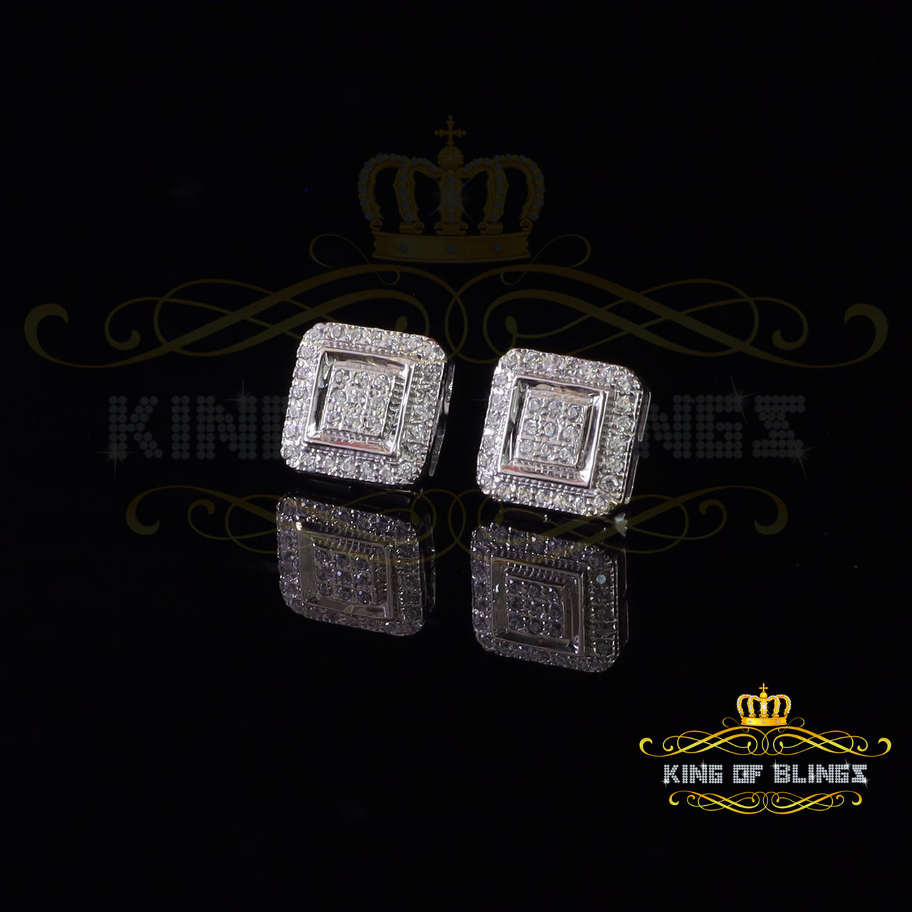 King of Bling's 0.70ct Cubic Zirconia Men & Women White 925 Silver Screw Back Square Earring