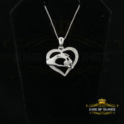 King Of Bling's Real 0.10CT Diamond Heart in MOM'S CARE Sterling Silver White Necklace Pendant KING OF BLINGS