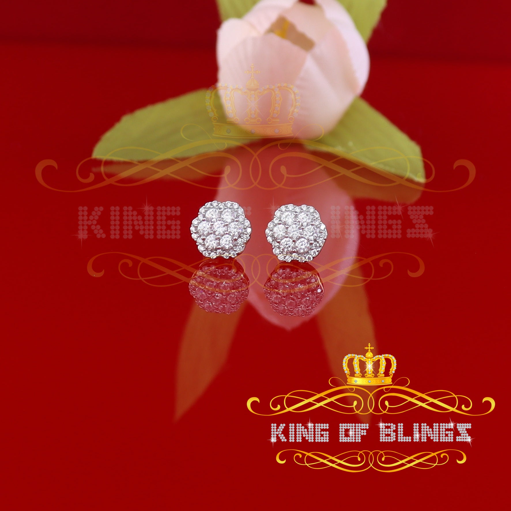 King of Bling's Aretes Para Hombre Yellow Silver 1.22ct Cubic Zirconia Flower Women's Earrings KING OF BLINGS