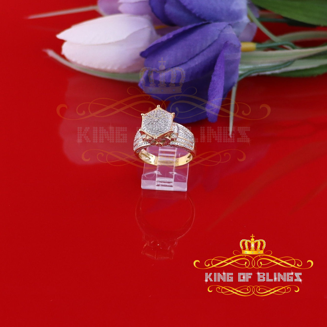 King Of Bling's 0.20 CT Real Diamond Womens 925 Sterling Silver Yellow Ring Cocktail Size 8