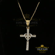 King Of Bling's King Of Bling's Yellow 925 Silver Cross and Heart Pendant with 0.22ct Cubic Zirconia KING OF BLINGS
