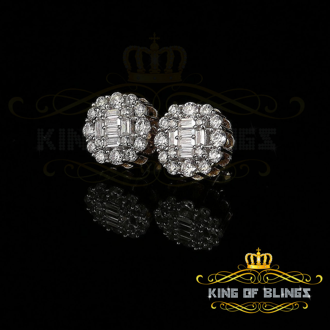 King of Bling's Aretes Para Hombre 925 Yellow Silver 1.06ct Cubic Zirconia Round Women's Earring