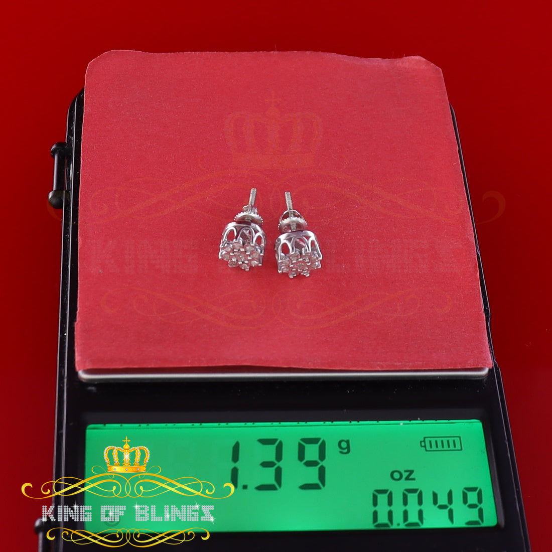 King Of Bling's 0.05ct Diamond 925 Sterling Silver White For Men's & Women's Floral Earrings KING OF BLINGS