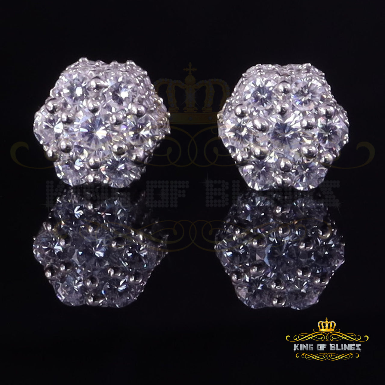 King of Blings- 2.00ct Cubic Zirconia 925 White Silver Sterling Hip Hop Floral Women's Earrings KING OF BLINGS