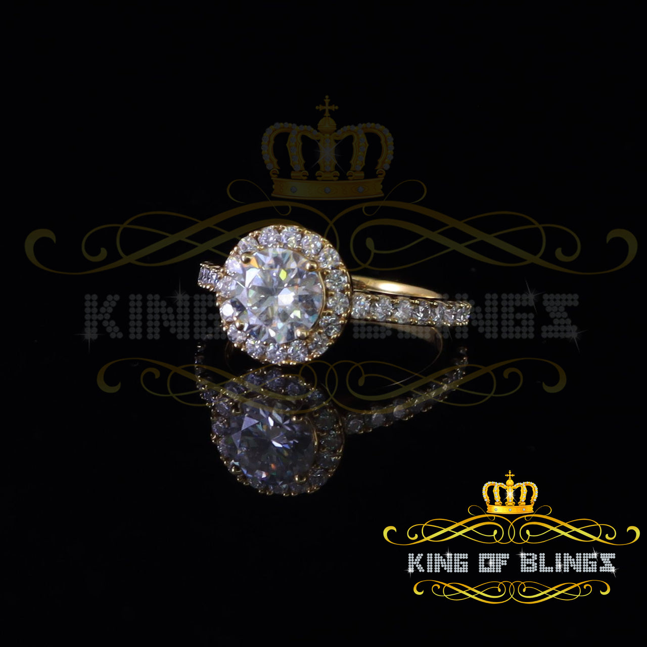 King Of Blings  10K Yellow Gold 3.00CT VVS' 'FL' D clr Round Moissonite Womens Ring S/7