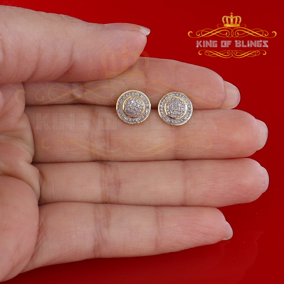 King of Blings-0.25ct Diamond 925 Sterling Silver Yellow For Men's / Women's Round Earrings