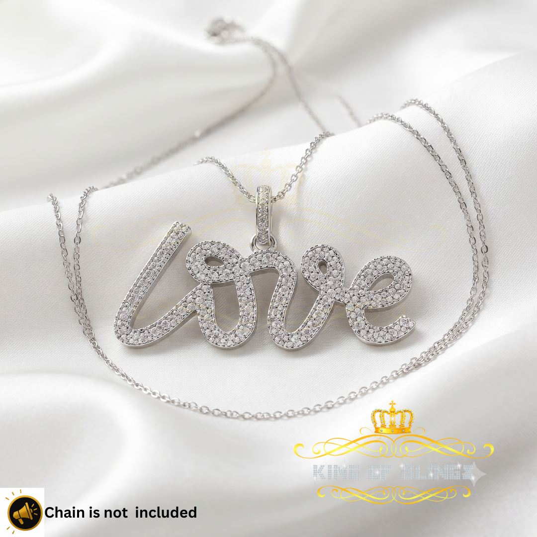 King Of Bling's Real 0.50ct Diamond Sterling Silver CURSIVE LOVE Charm Necklace White Pendant KING OF BLINGS
