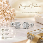 King Of Bling's 0.10ct Diamond Stud Hexagon Earrings White 925 Sterling Silver For Men/ Women KING OF BLINGS