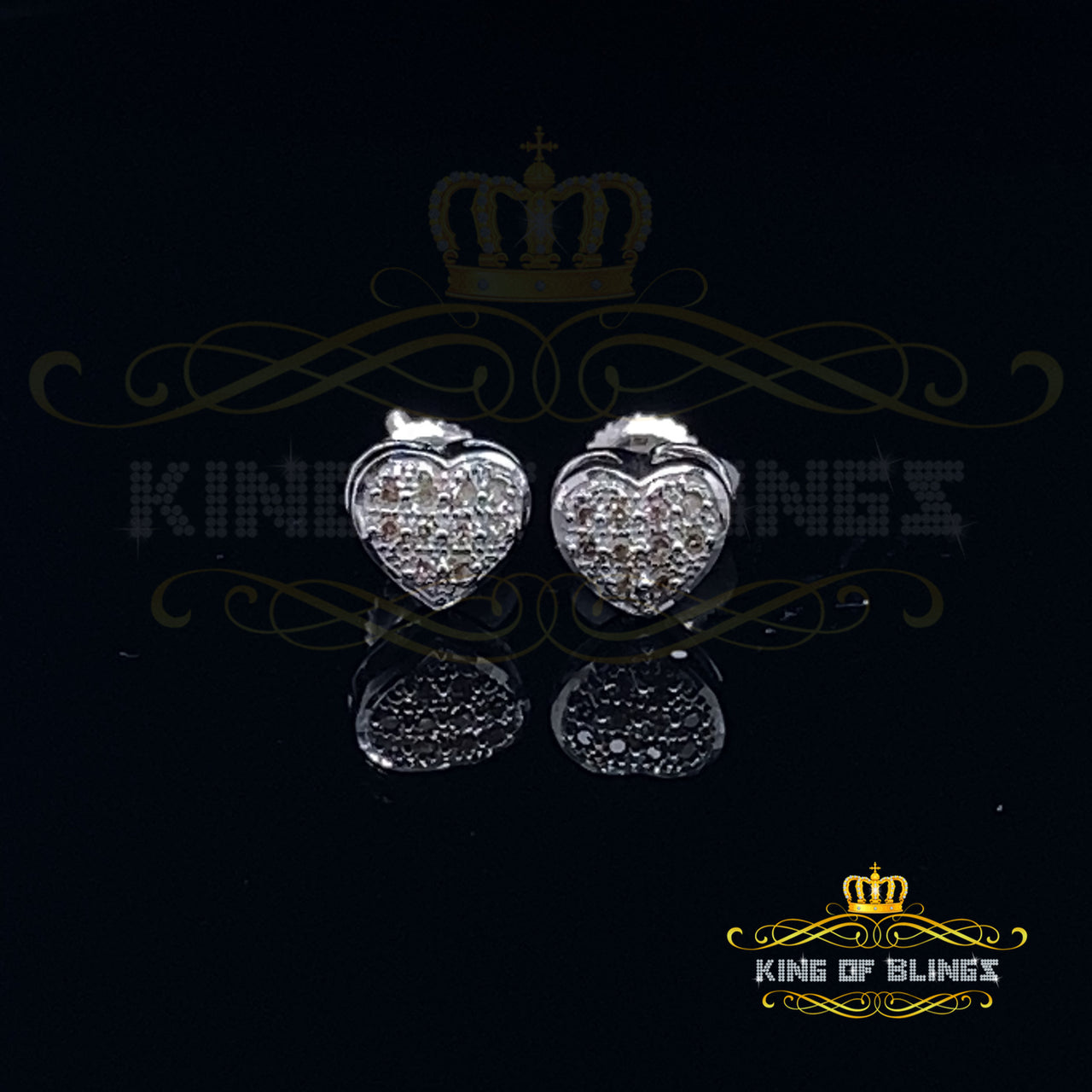 King Of Bling's Aretes Para Hombre Heart 925 White Silver 0.08ct Diamond Women's /Men's Earring KING OF BLINGS
