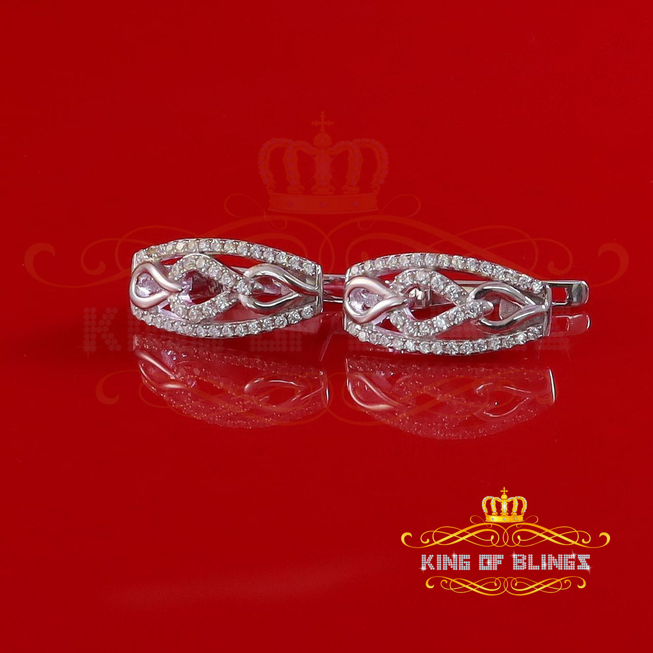 King of Bling's Iced 2 row Huggie Mens hip hop white Gold 925 Sterling Silver Hoop earrings