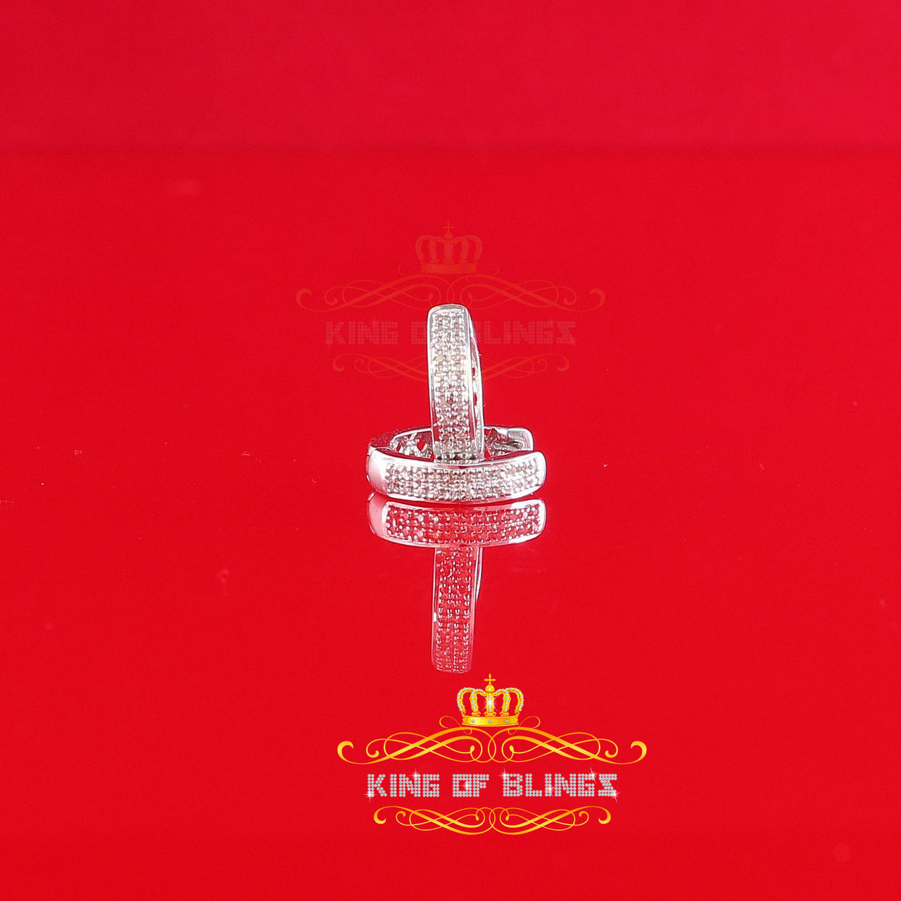 King Of Bling's 0.15ct Diamond 925 Sterling Silver White Hoop Stud Earrings For Men's / Women's