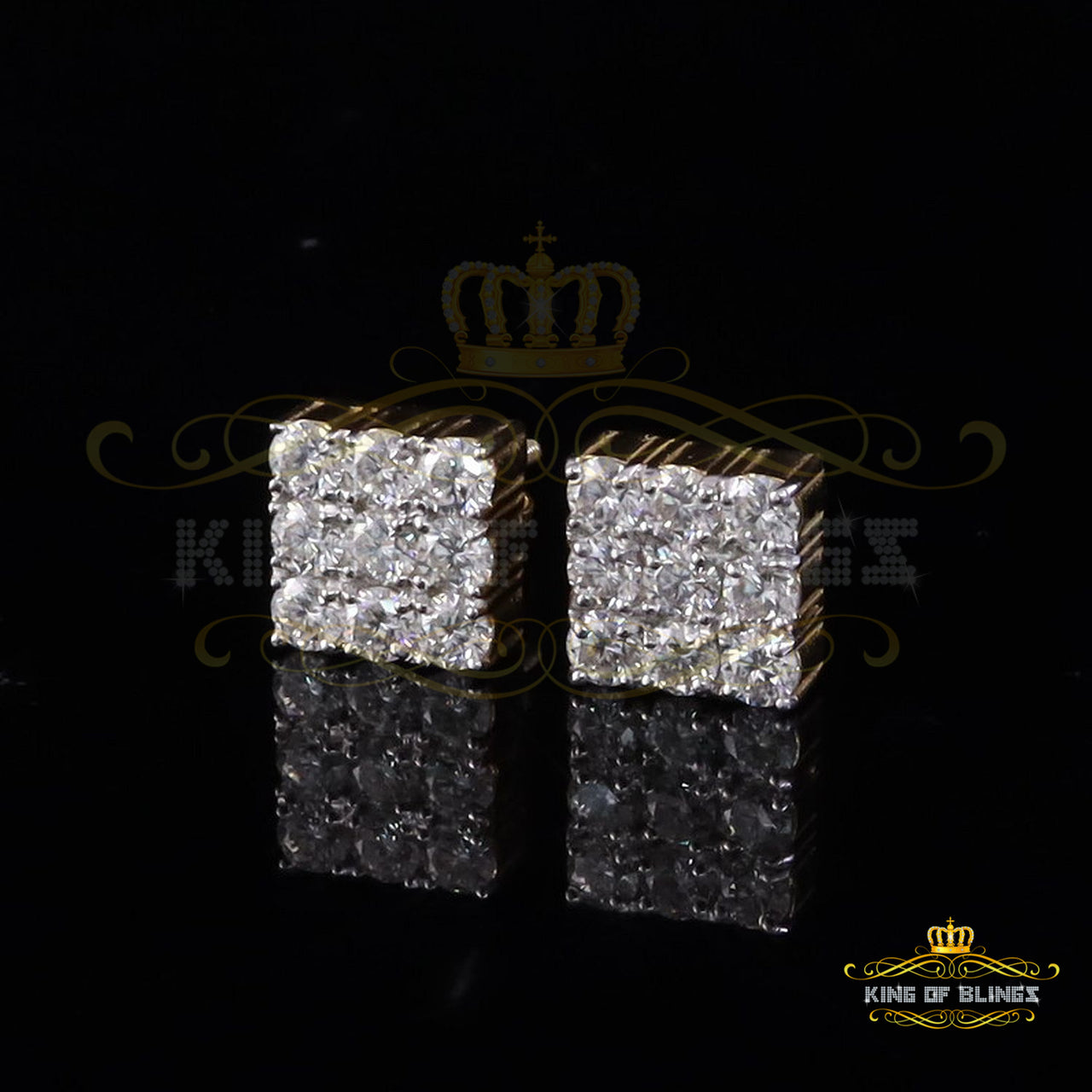 King  of Bling's Women's/Men's 925 Silver Yellow 2.00ct VVS 'D' Moissanite 9 Stone Stud Earrings