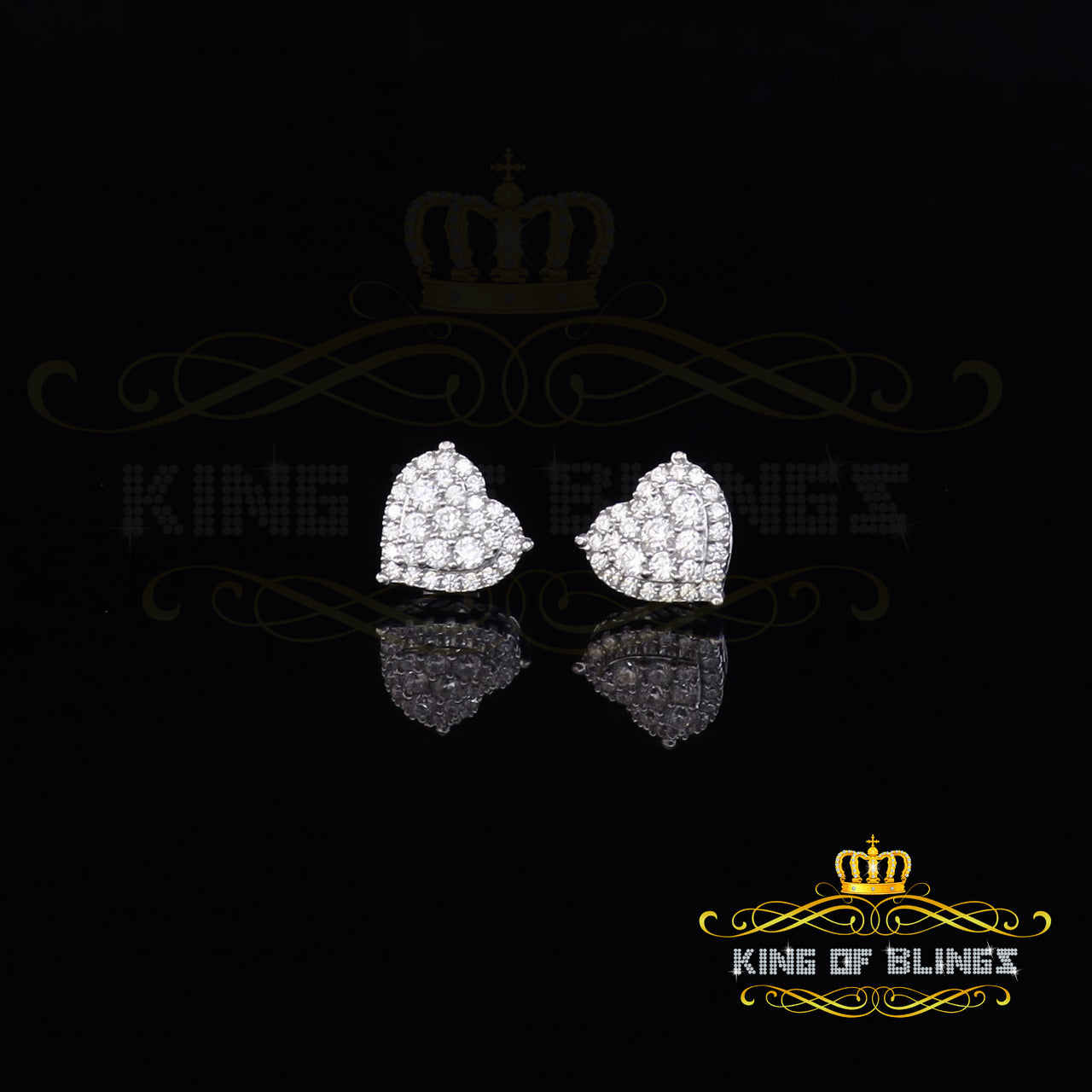 King of Bling's Aretes Para Hombre 925 White Silver 1.64ct Cubic Zirconia Heart Women's Earrings