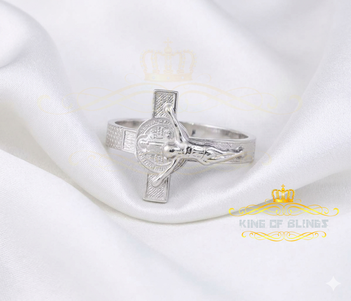 KING OF BLINGSBenito White 925 Sterling Silver St Benedict Religious Cross Women's Ring SZ 9.5