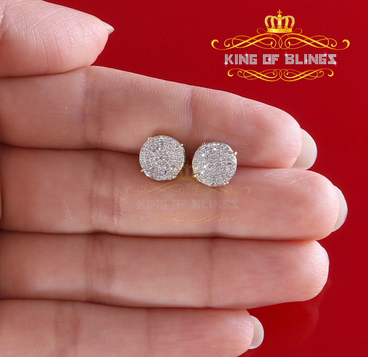 King of Blings-0.30ct Round 925 Sterling Silver 0.30ct Diamond For Women's/ Men's Yellow Stud Earrings