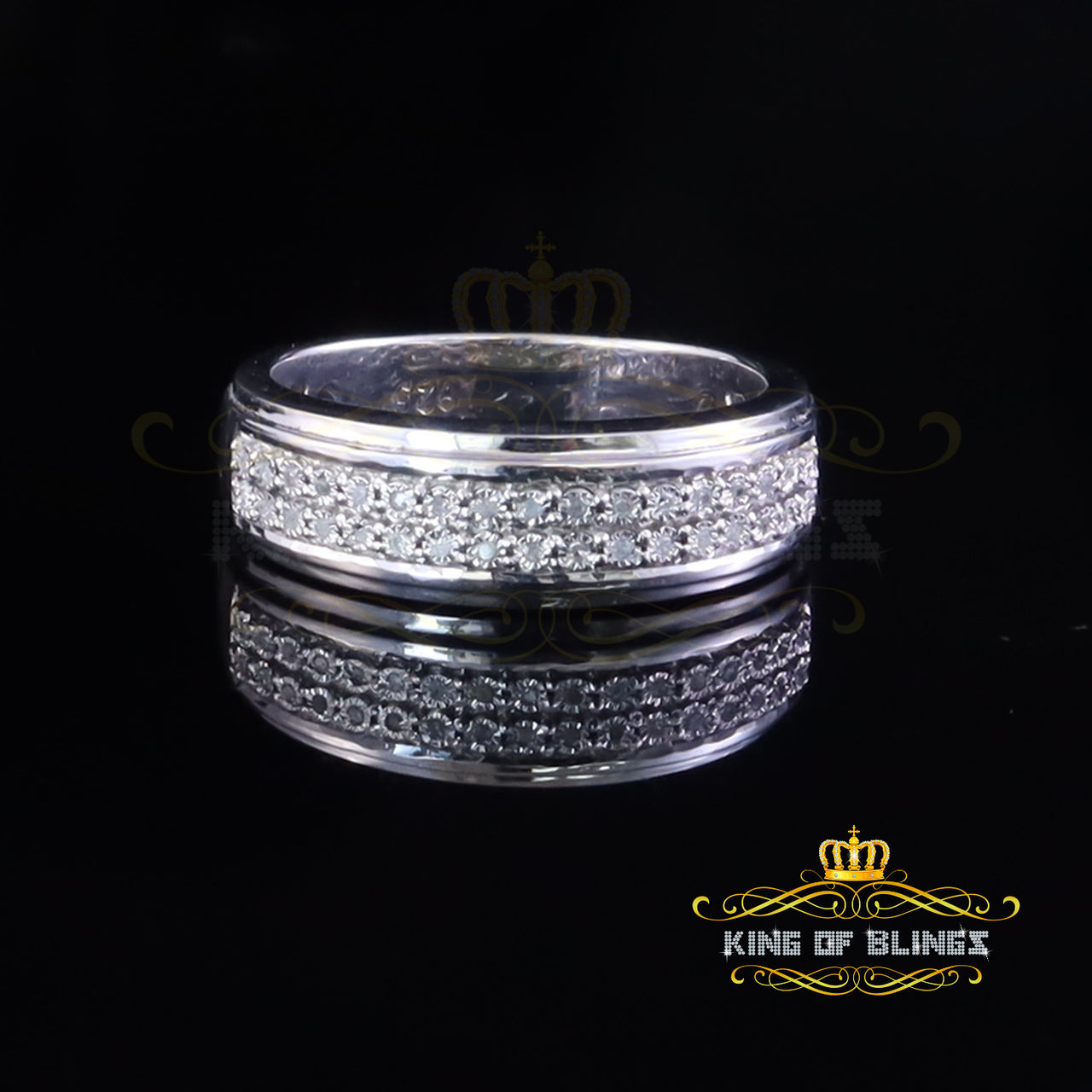 King Of Bling's 925 Sterling Silver 0.10ct Round Cut White Diamond Men's Wedding Band Ring SZ 11