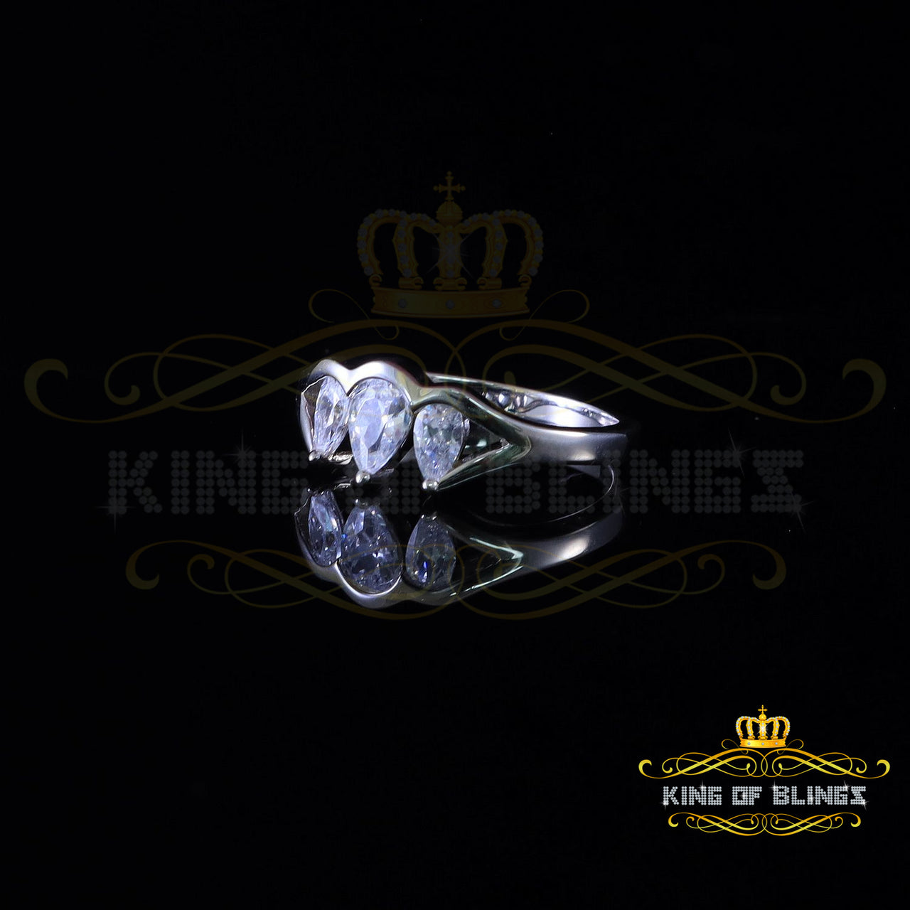 King Of Bling's0.75ct Pear Cut CZ Past present furture White Silver Womens Ring Size 7
