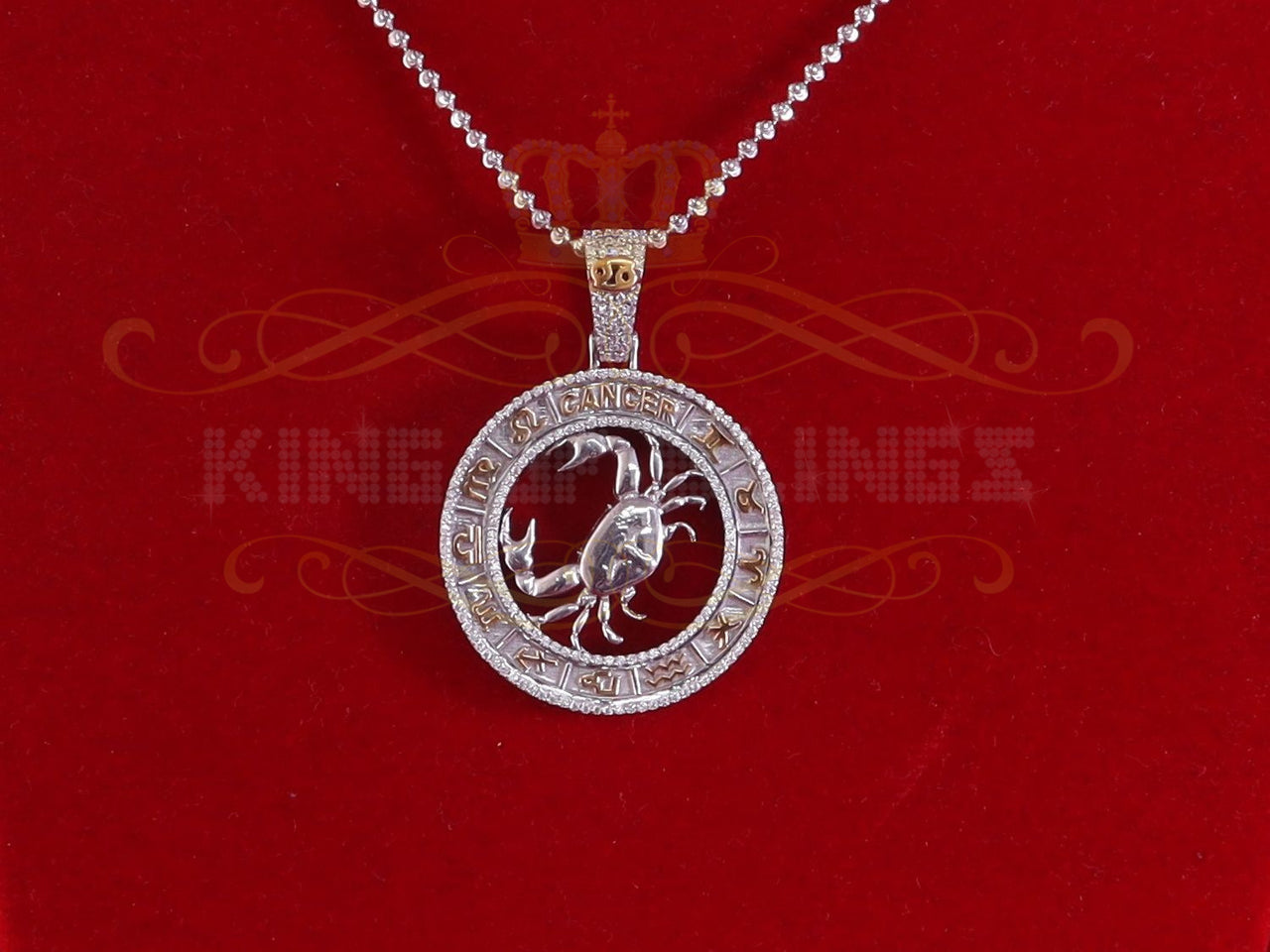 King Of Bling's Sterling White Silver CANCER Pendant For Men's & Women's 1.77ct Cubic Zirconia
