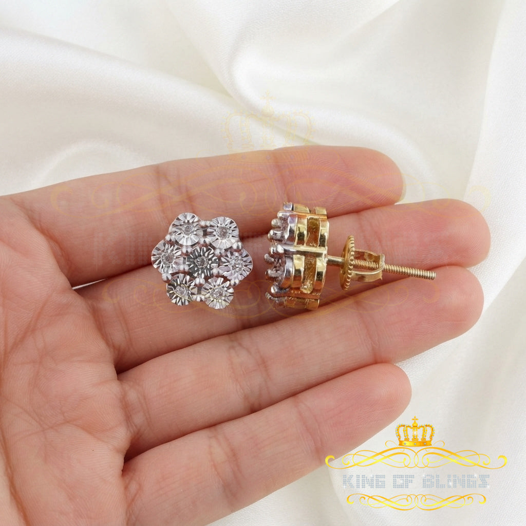 King Of Bling's 0.05ct Diamond Sterling Silver Yellow Floral Style Earrings For Men's & Women's KING OF BLINGS