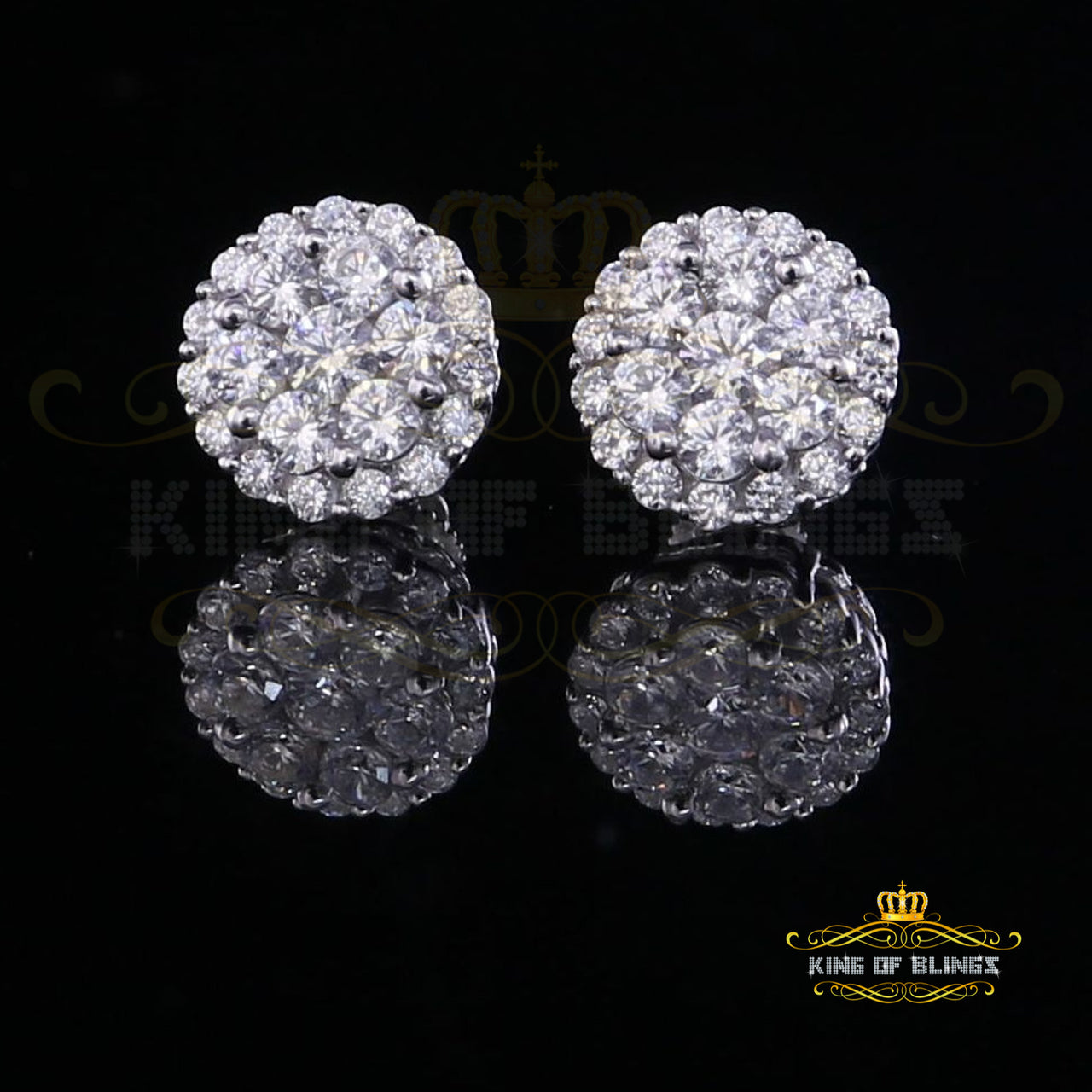King of Blings- Aretes Para Hombre 925 White Silver 1.49ct Cubic Zirconia Floral Women Earrings KING OF BLINGS