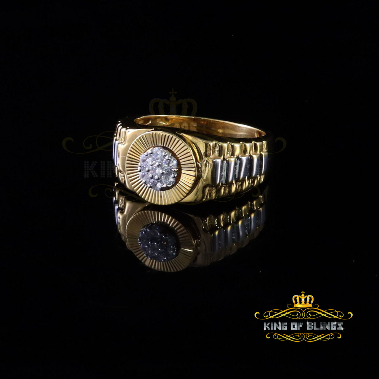 King Of Bling's 925 Sterling Yellow Silver Round Cubic Zirconia 0.30ct Shiny Men's Ring size 9