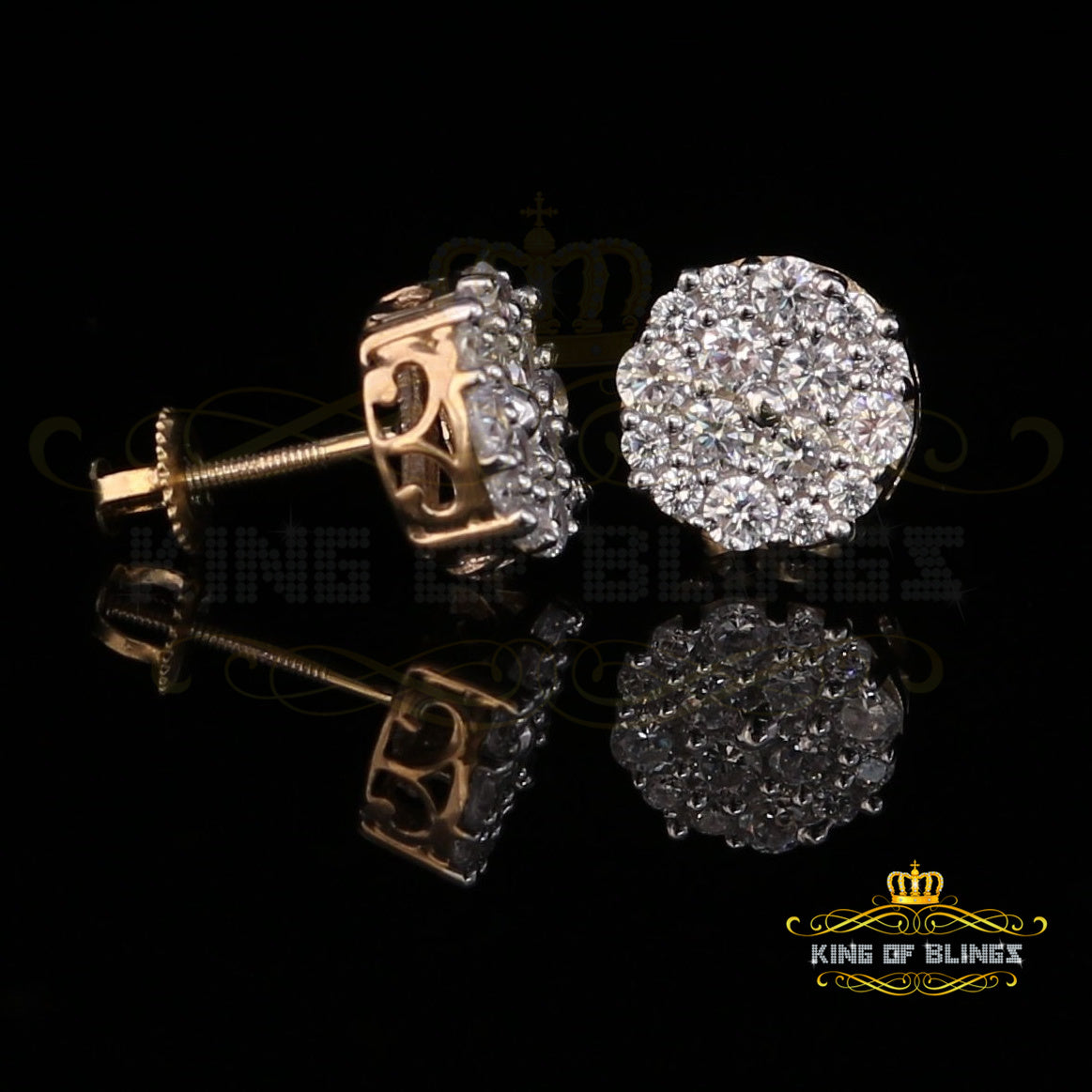 King of Bling's Aretes Para Hombre 925 Yellow Silver 2.48ct Cubic Zirconia Round Women's Earring KING OF BLINGS