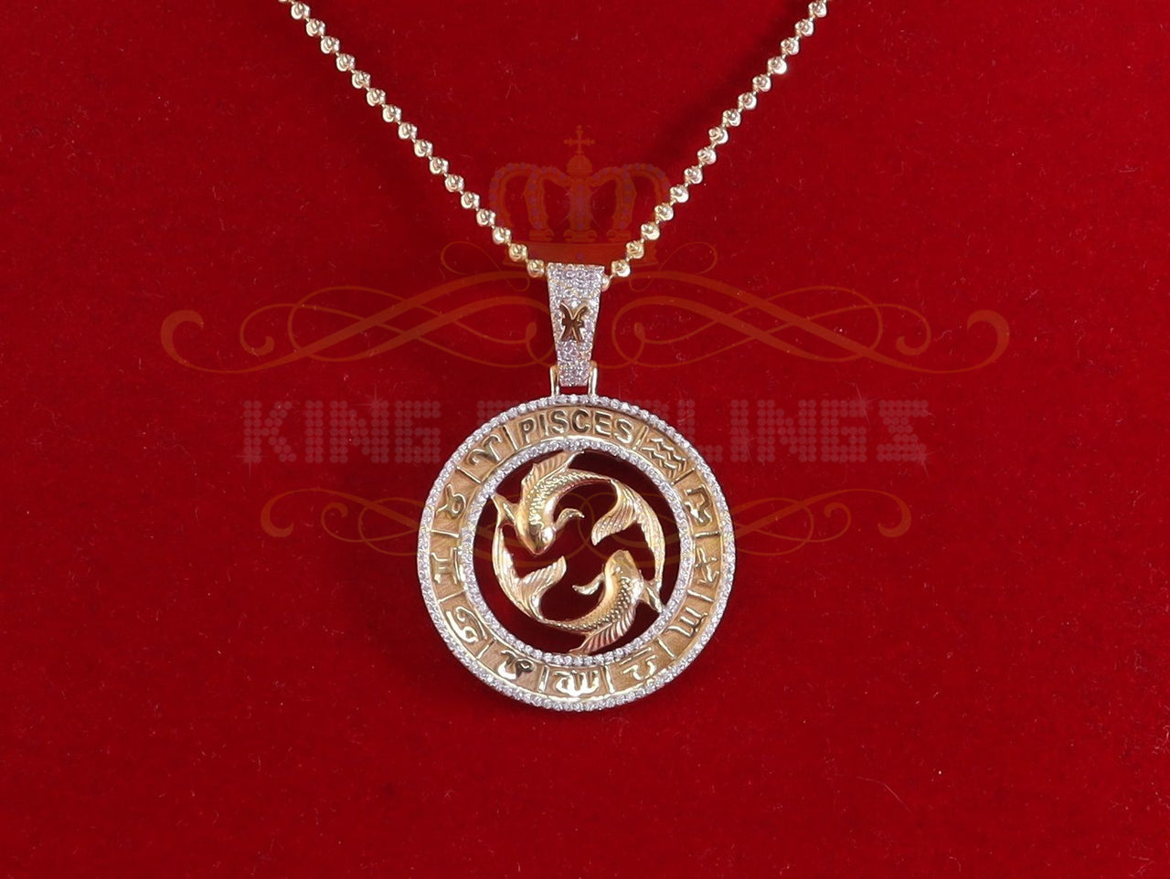 1.77ct Cubic Zirconia Sterling Yellow Silver PISCES Pendant For Men's & Women's KING OF BLINGS