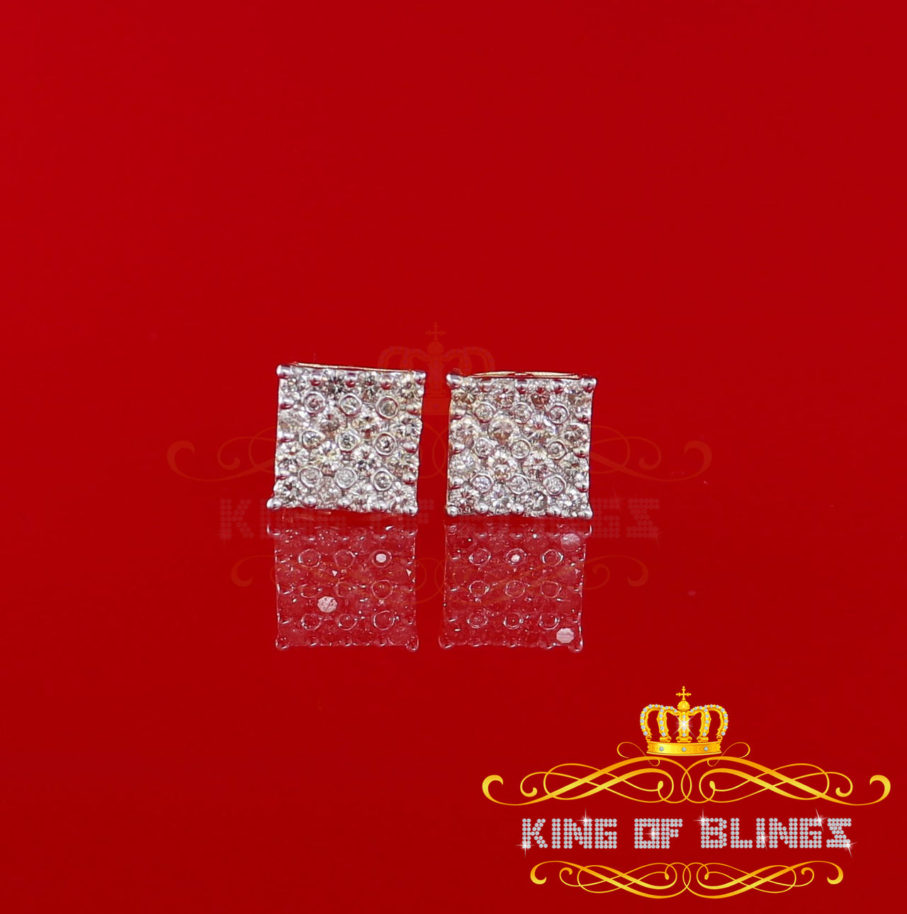 King Of Bling's 10K Real Yellow Gold with 1.00CT Real Diamond Men's/Women's Stud Square Earrings