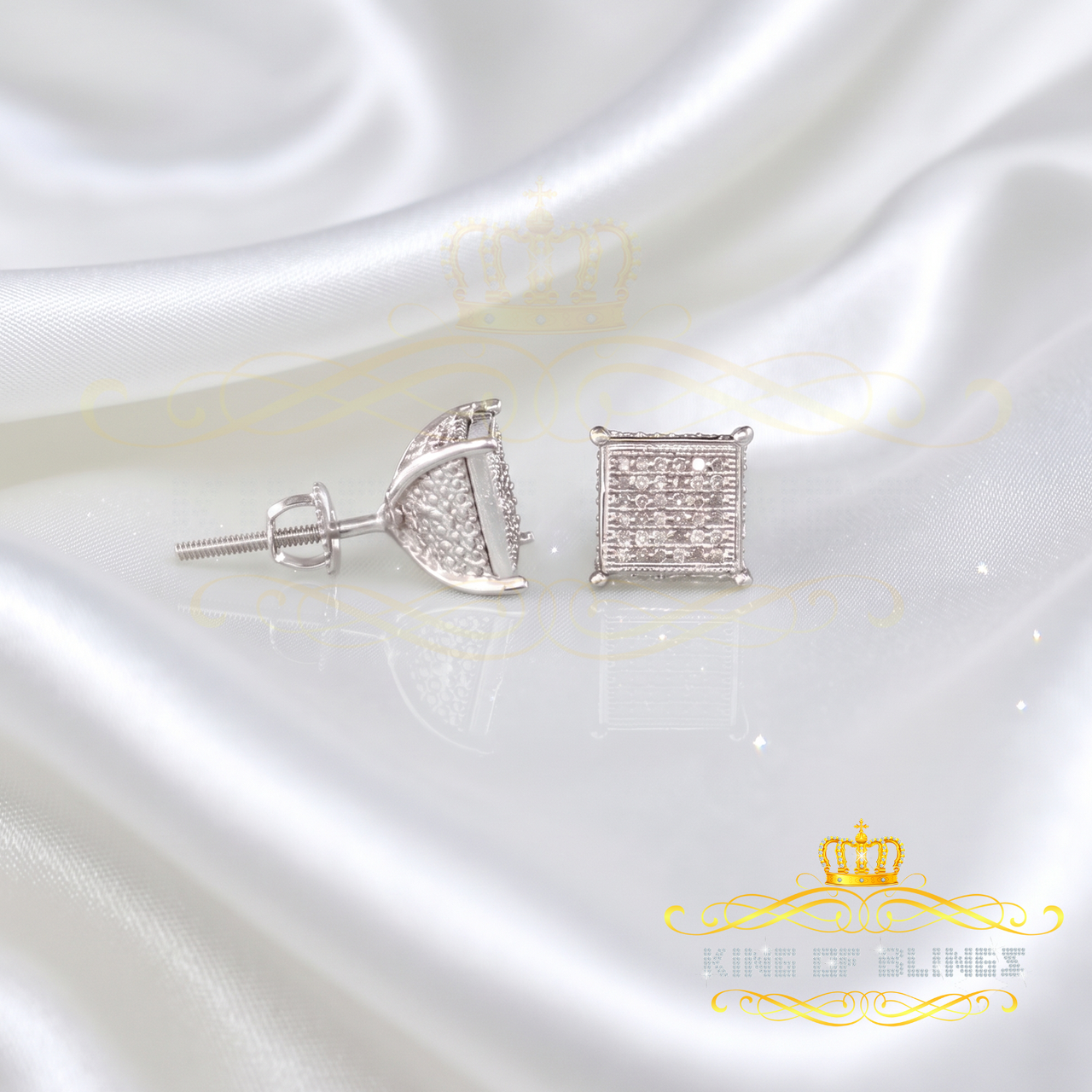 King Of Bling's 0.20ct Diamond Collection White 925 Sterling Silver Women & Men Square Earrings KING OF BLINGS