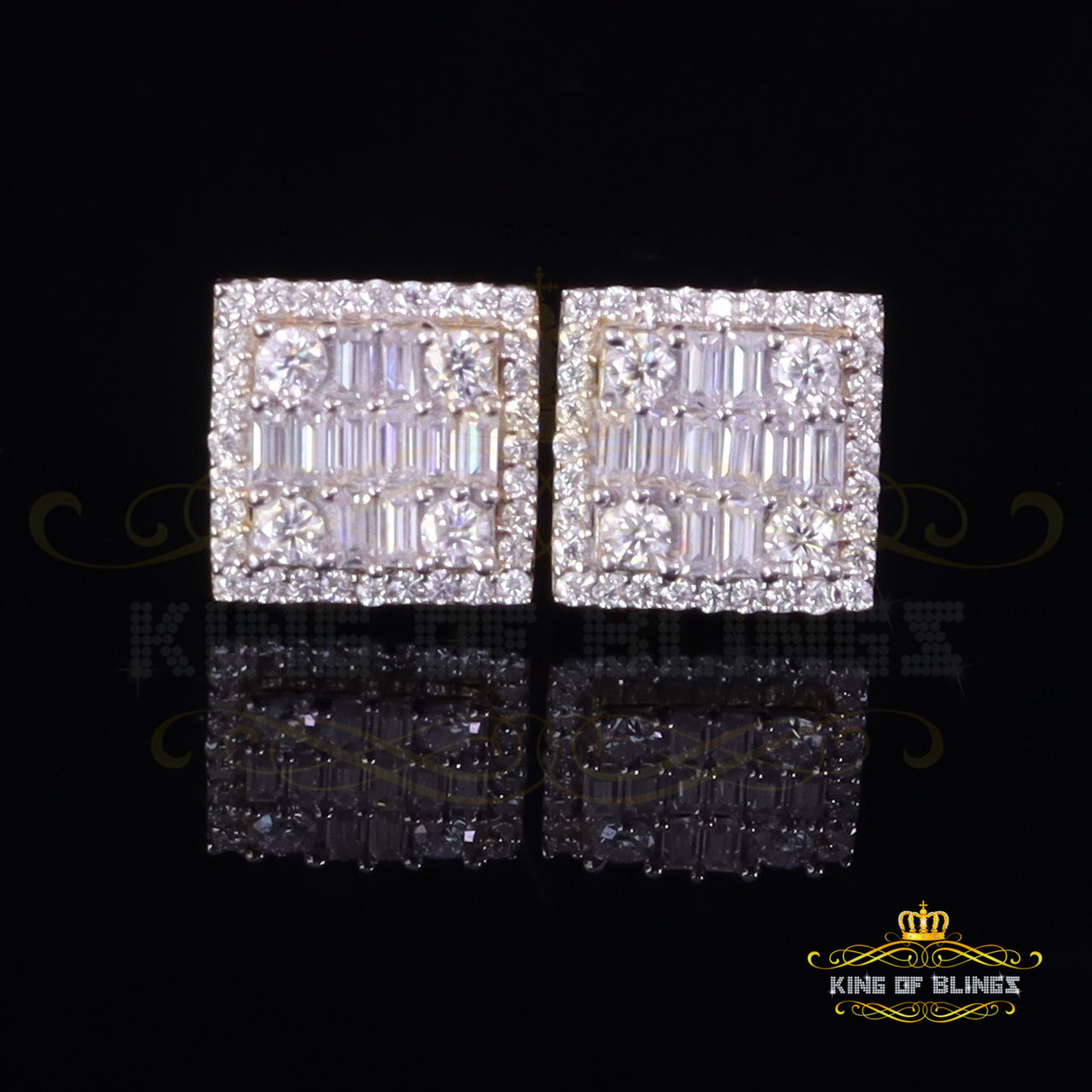 King  of Bling's Men's/Women's 925 Silver Yellow 1.00ct VVS 'D' Moissanite Square Stud Earrings KING OF BLINGS