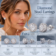 King Of Bling's 0.10ct Diamond 925 Sterling Silver White For Men's/Women's Stud Round Earrings KING OF BLINGS